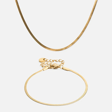 Halsband & armband med platt orm 18K Guldplätering 2 mm