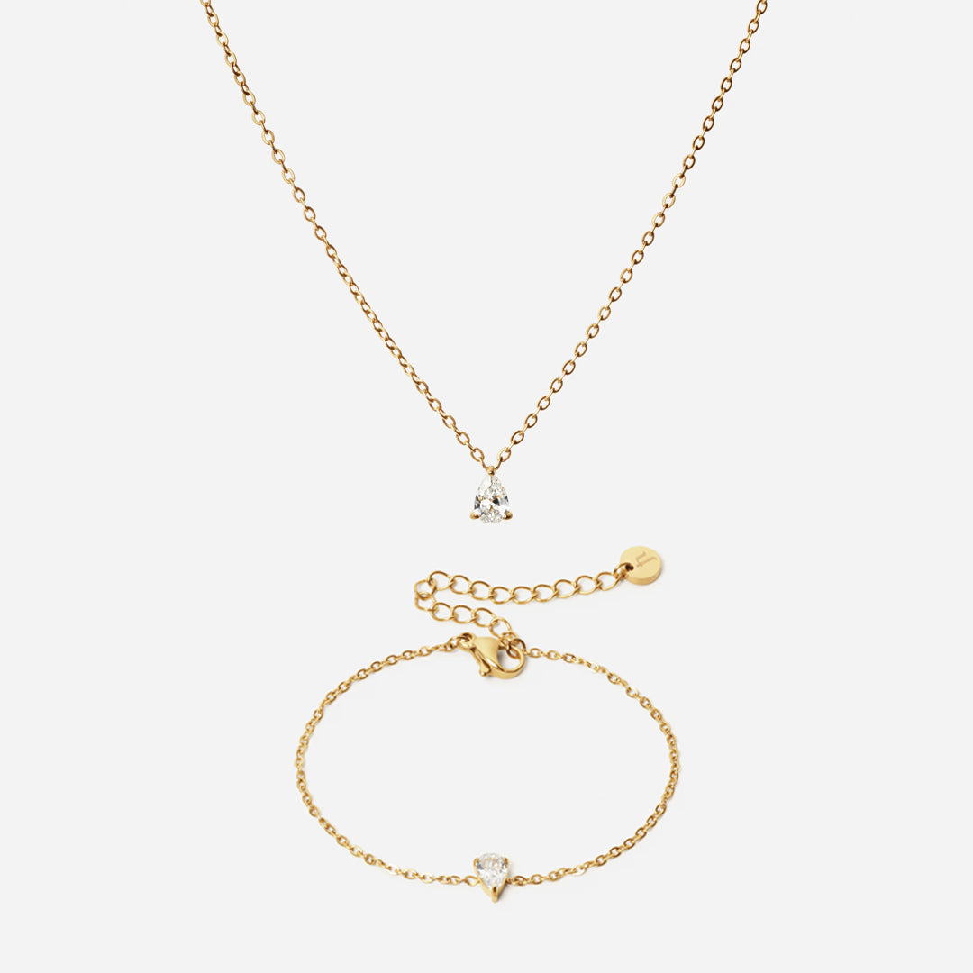 Ice Drop Zirkon Armband + Ice Drop Zirkon Halsband 18k Guldplätering