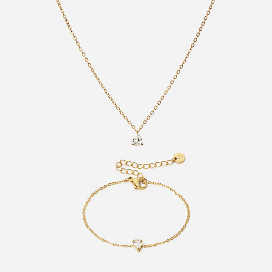 Ice Drop Zirkon Armband + Ice Drop Zirkon Halsband 18k Guldplätering