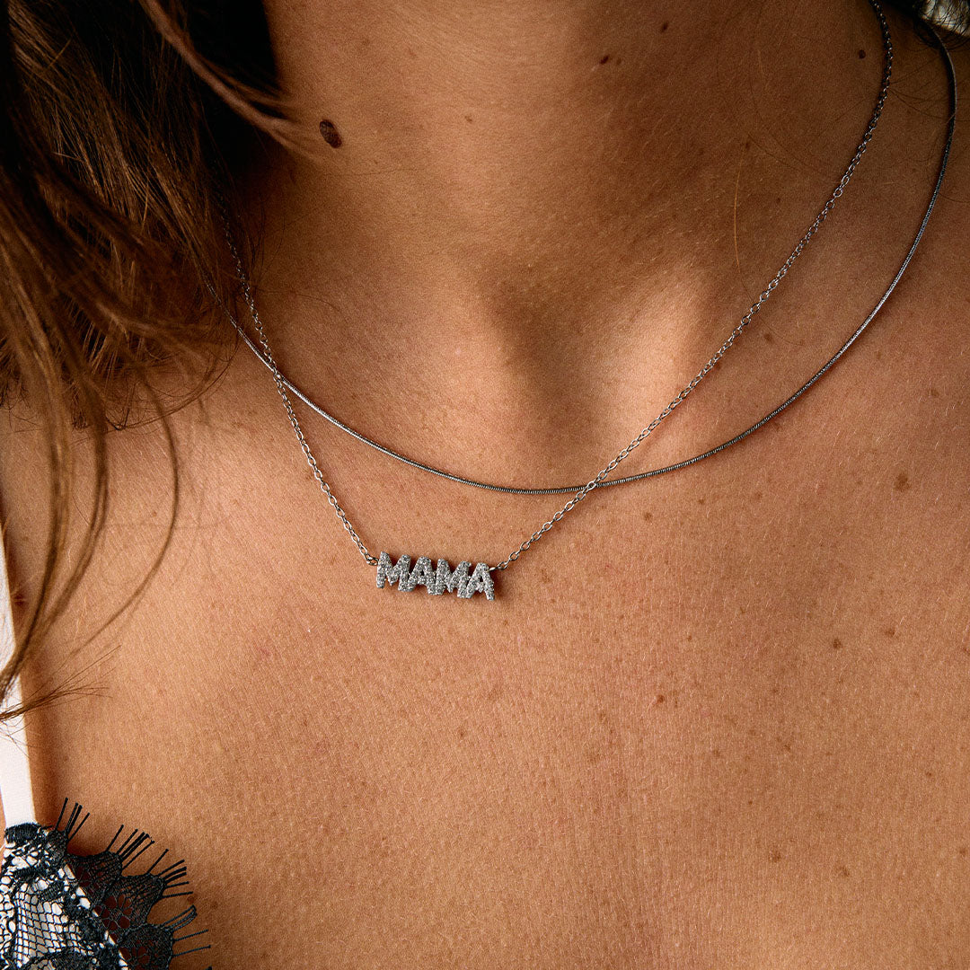 Mama Zirkonhalsband silverfärgat