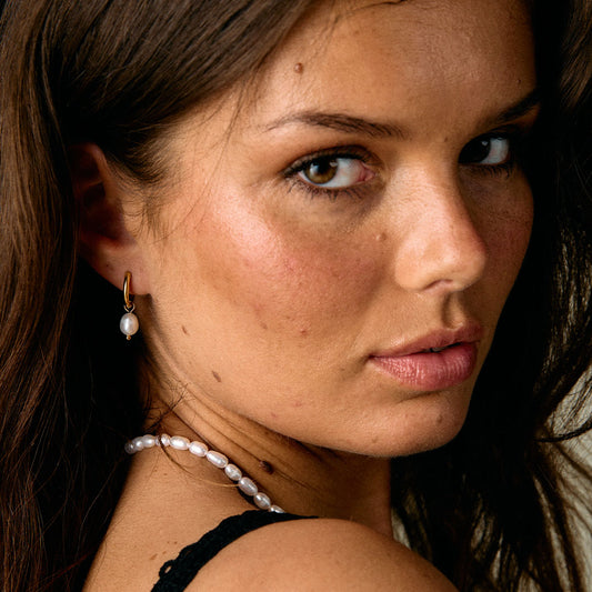 Pearl Hoops sötvatten pärlor 18k Guldplätering 14mm