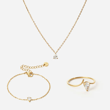 Ice Drop Zirkon Ring + Armband + Halsband