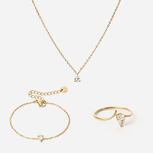 Ice Drop Zirkon Ring + Armband + Halsband