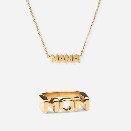 Mama Halsband + MOM Ring 18k Guldplätering