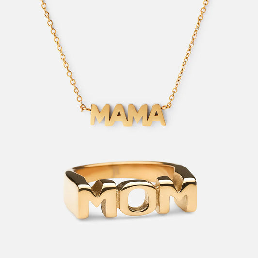 Mama Halsband + MOM Ring 18k Guldplätering