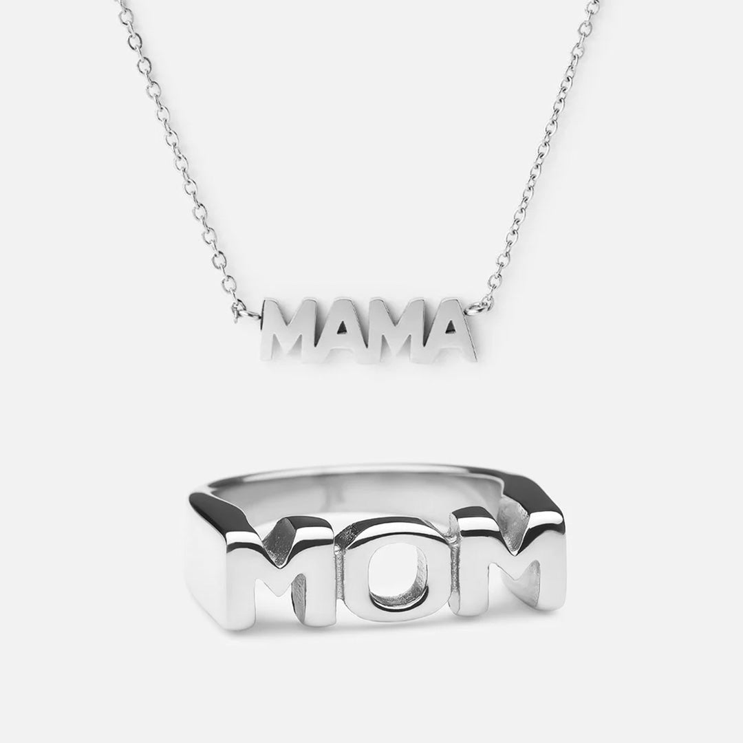 Mama Halsband & MOM Ring Silverfärgad