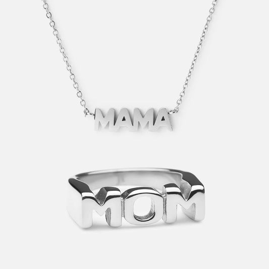 Mama Halsband & MOM Ring Silverfärgad